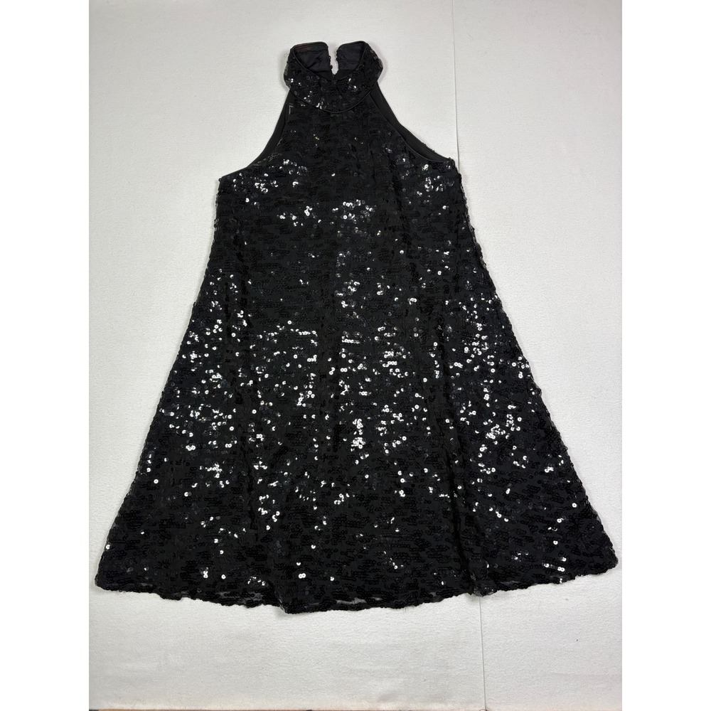 Julie Duroche After Five Vintage Black Sequin Halter A-Line Cocktail Dress Sz 4